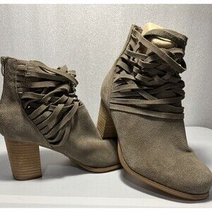 NEW Women's Torrid Light Brown Suede Ankle Boots Woven Strappy Size 10W Western